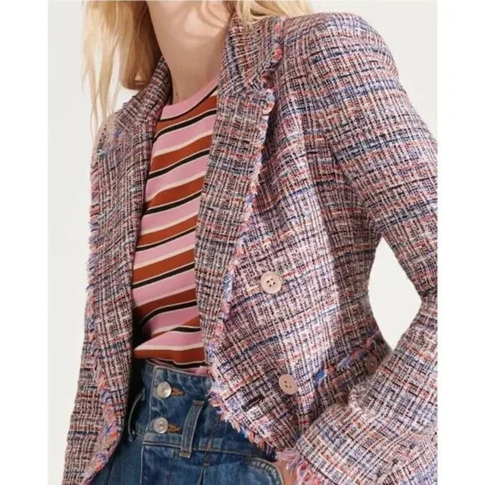 Veronica Beard Theron Pink-Blue Plaid Tweed Women’s Blazer Jacket sz. 6